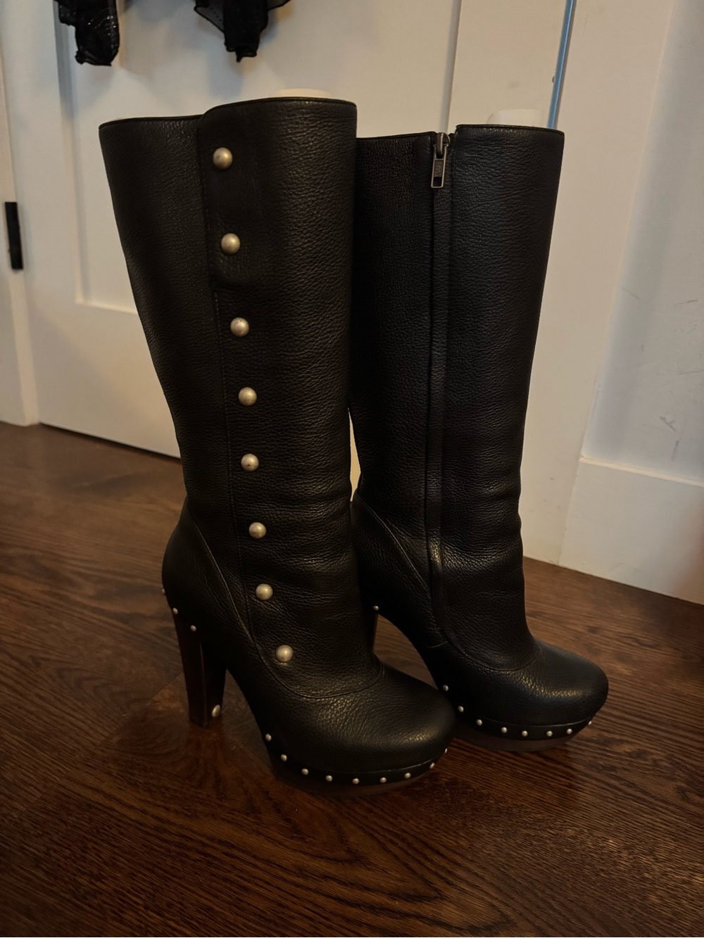 UGG Women's Black Studded High Heel Knee Boots Vintage